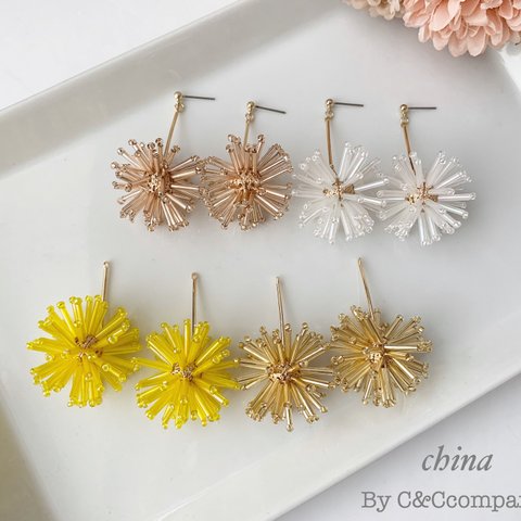 トゲトゲ 花火 大ぶり ピアス/イヤリング 金属アレルギー対応　フラワー