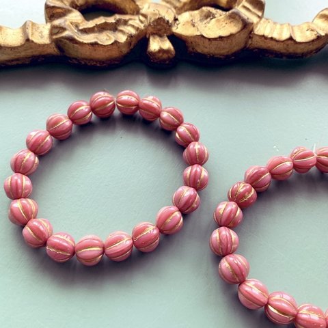 【1連20コセット】JIRI＊IVANA#czech beads#チェコビーズ　melon round8㍉ pink/ bronze