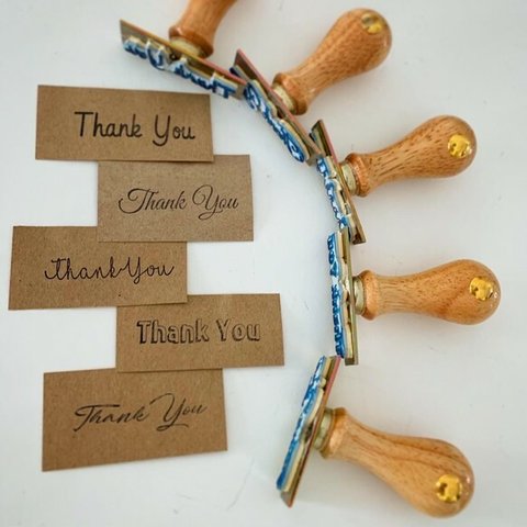 あなたの感謝を世界に一つのスタンプへ❤️「Thank you」オリジナルハンコ　アンティークサンキュースタンプ　フォント指定無料　サイズ：50×10mm〜/北欧風