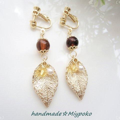 ☆琥珀☆GoldLeaf☆イヤリング(ピアス)☆