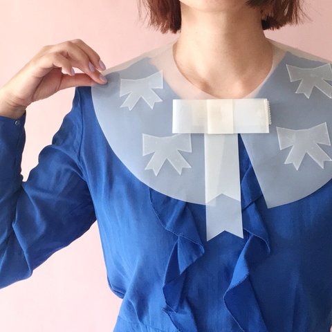 つけ襟[APPLIQUE]PVC ビニール アップリケ シースルー リボン