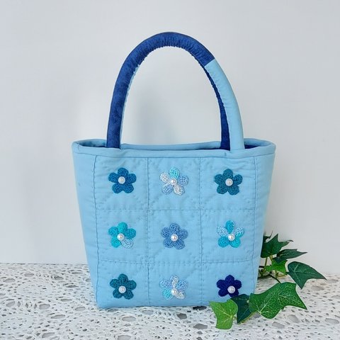 ✨New✨【送料無料】《水色》ブルー色のお花いっぱい♡バッグ