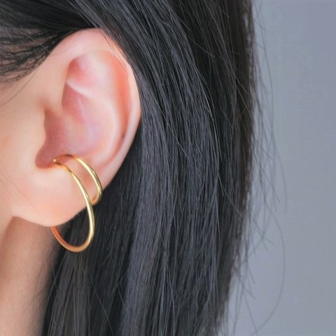 Tvöfalt ear cuff：２連デザイン　ゴールドカラーイヤーカフ silver925