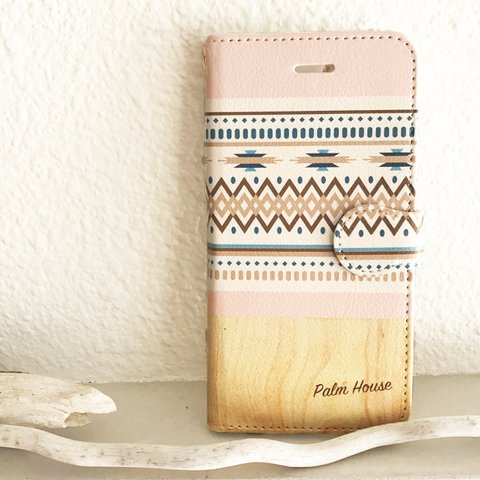 【カメラホール付】iPhone/Android 名入れ♪ボヘミアン★ BOHO PINK 手帳型スマホケース