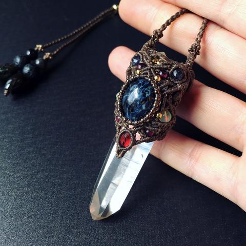 crystal wand / pietersite × garnet  #マクラメネックレス＃