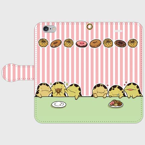 手帳型スマホケース【ドーナツ食べたい：ピンク】