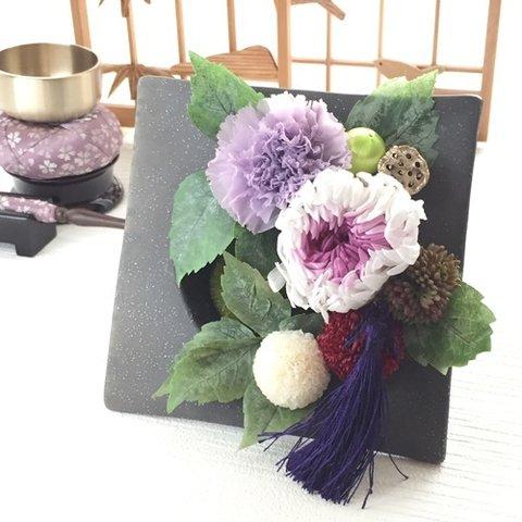 プリザーブドフラワー仏花・お仏壇の花 【紫菊花】（むらさききっか） 斜め置き仏花アレンジメント