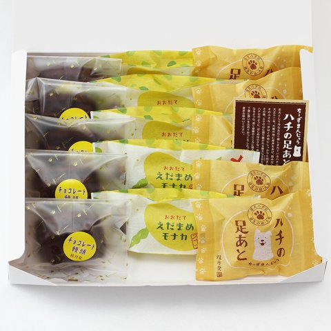 詰め合わせセット3種15コ入り(おおだてえだまめモナカ、ハチの足あと、チョコレート饅頭）【羽二重餅や生どら焼きの冷凍商品との同梱発送ができません。】