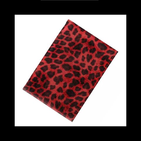  【leopard_RED カード パスポートケース。】豹柄 レオパード ヒョウ柄 赤 レッド ﻿小物入れ 病みかわいい  ゴシック ダーク パンク ロック 旅行 パスポート 収納 