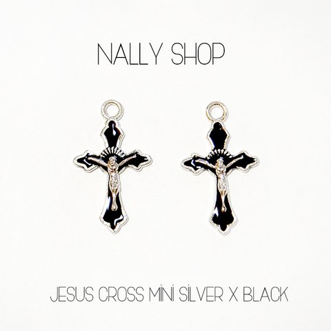 【4個】再入荷！Jesus Cross Mini Charm (Silver×Black)【MS0169】