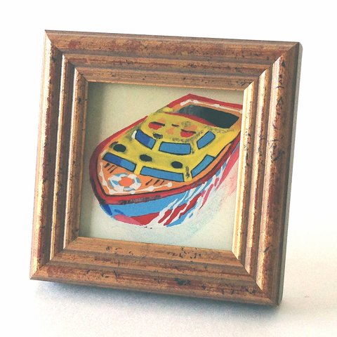 ネイルカラーで描いたガラス絵　「ポンポン船」
