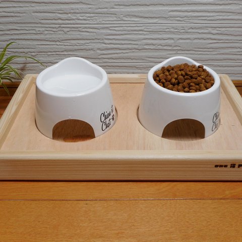 木製 ペット用テーブル 食器台 エサ台　シンプル　ダブルタイプ　　