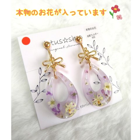 ピアス　イヤリング　レジン　本物のお花　No.000