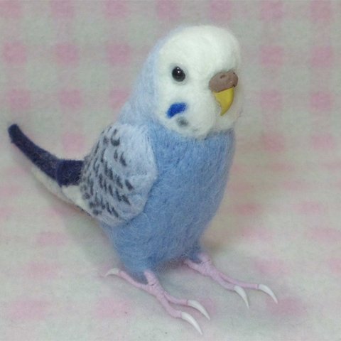 リアルサイズ♪ セキセイインコ ライラックオパ－リン budgie 虎皮鸚鵡 羊毛フィギュア 羊毛フェルト 鳥のオブジェ リアルバード 受注制作