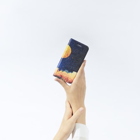 【送料無料】夜空と満月の、手帳型スマホケース