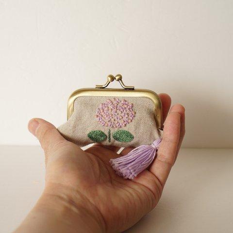 紫陽花刺繍の小さながま口