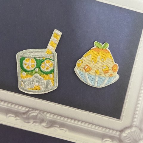 2枚入　デザート　飲み物刺繍アイロンワッペン