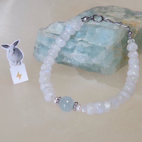 海のひかり・月のひかり◇Moon stone×Aquamarine／316L-bracelet