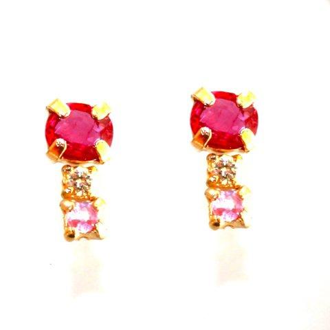 - lovely - Diamond & Ruby & Pink Sapphire Earrings/Pierce