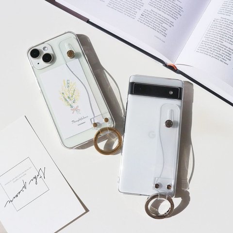 選べるリング　PVC　ハンドベルト　クリアケース　シルバー　ゴールド　推し活　フェス　透明　スマホケース　iPhone　全機種対応　アンドロイド　Googlepixel　#mm00000573