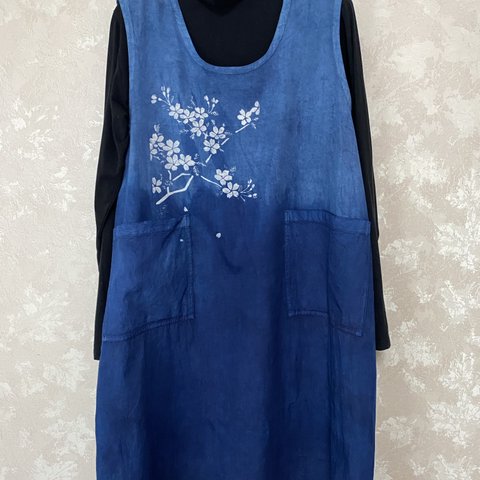 藍染めワンピース(桜とうさぎ) 15