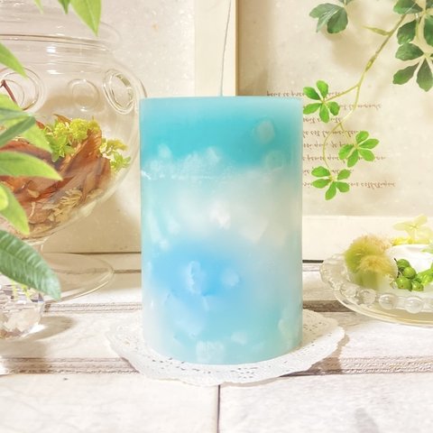 Φ6.7cm×H10cm ペタルキャンドル (ターコイズ) № 000726 /Gradation Candle