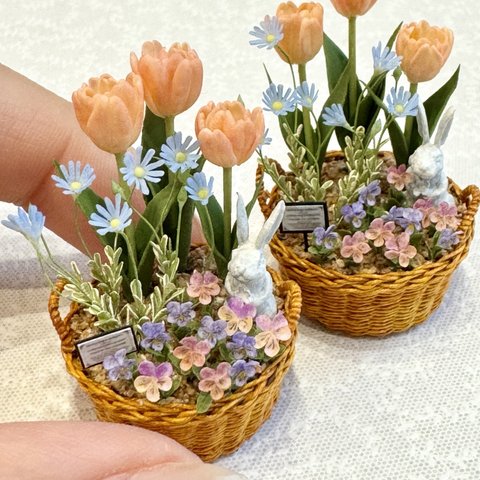 うさぎの春の寄せ植え＊ミニチュアフラワー