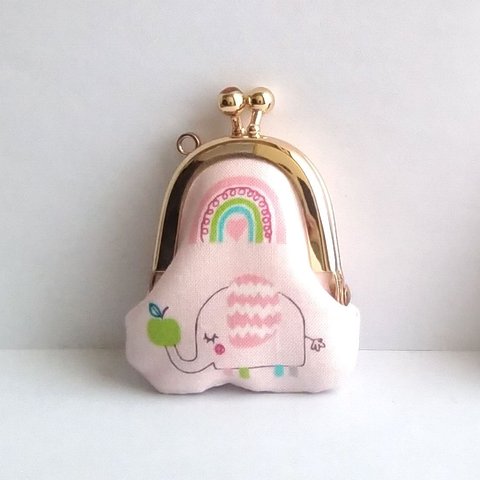 小さいがま口：豆姫：ちっちゃいがま口：littlie purse 399：かわいいがまぐち：小さな財布：象,虹,elephant, rainbow