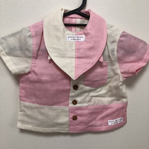 Ｗガーゼ生地　スタイ付き　Baby　シャツ　