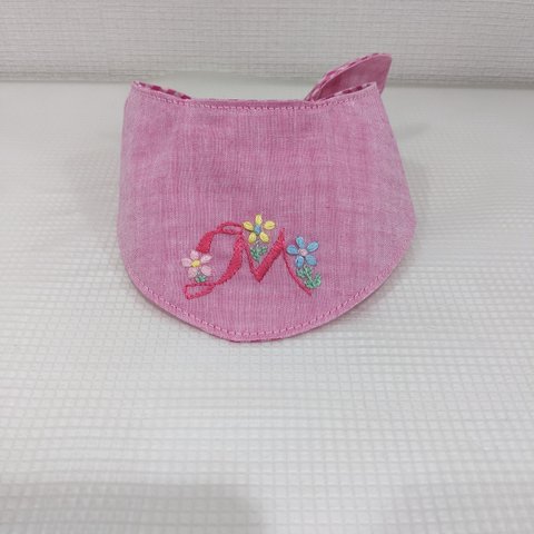 犬のバンダナ　猫のバンダナ　aibo用バンダナ　イニシャル＆お花手刺繍