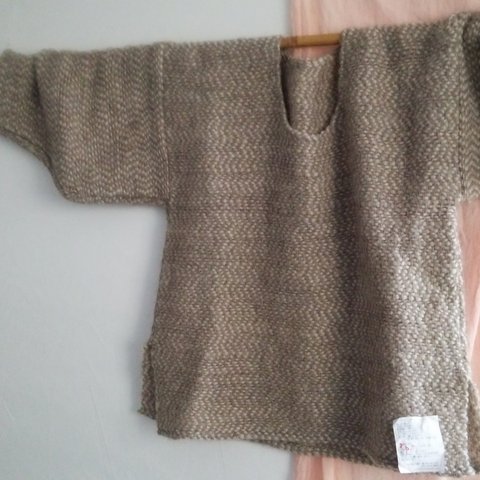 手紡ぎ手織りウールアルパカ混セーター　