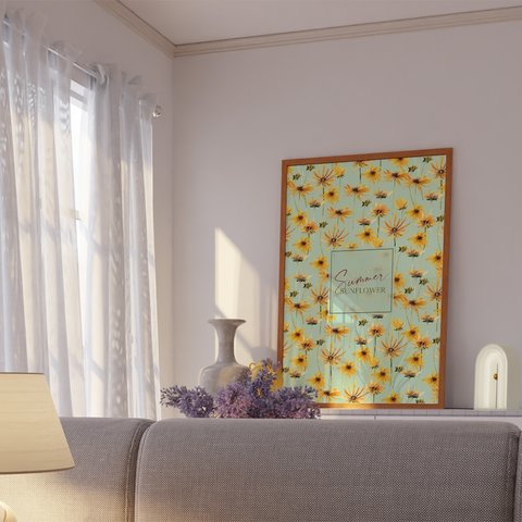 ポスター　夏のひまわり / i0678 /  黄色と茶色のヒマワリの花　ボタニカル　インテリアポスター