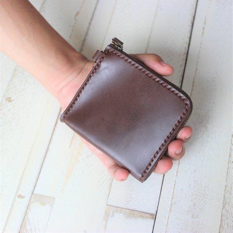 【名入れ】ヌメ革のL字ファスナー財布　　チョコブラウン
