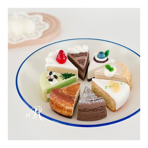 アソートホールケーキ［ショートケーキ|いちご|ガトーショコラ|ミルクレープ|チーズケーキ|チョコ|食品サンプル|ミニチュアスイーツ|フェイクスイーツ|クレイケーキ|おままごと|フェイクフード|レジン］