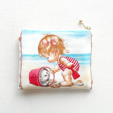 summer  beach🏖   ＊ ぺたんこ フラットポーチ   モバイルバッテリー入れ カード入れ