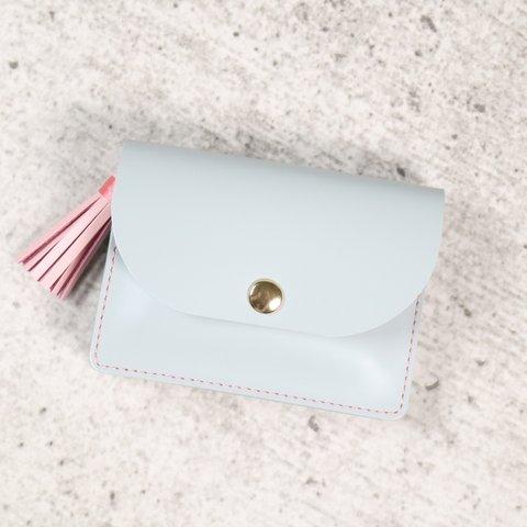 【SALE】かわいい　本革　アコーディオン　コンパクト財布　ペールグレー/さくら色Ⅱ　ミニ財布