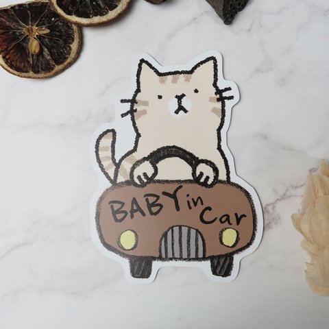 BABYinCARマグネットステッカー(ネコくるま)