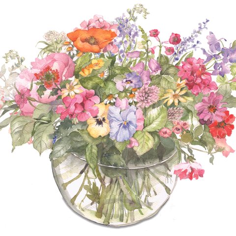 花花花、山盛りの花たち　アートプリント（複製画）A044