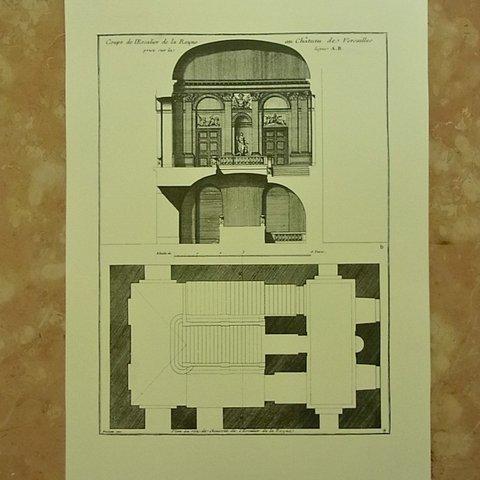 ベルサイユ宮殿の、建築図面  王族の間の階段     A3サイズ    F-21