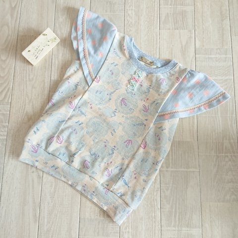 【120】人魚姫柄が可愛い♡　女の子用　半袖 Tシャツ  フレアTシャツ ラッフルスリーブT