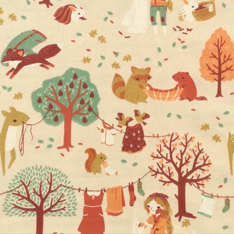 オーガニックコットン　森の女の子　キャンバス生地　birch fabrics