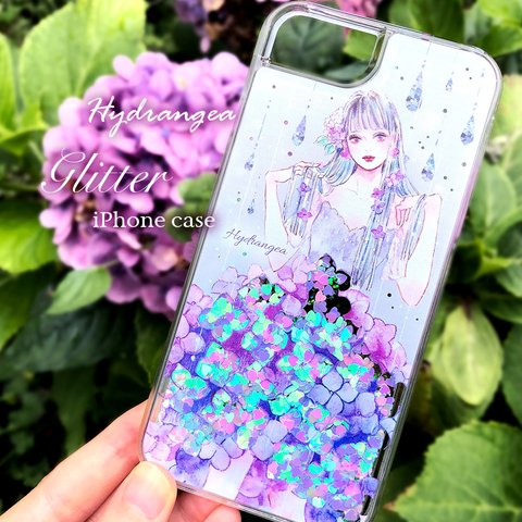 《受注生産》グリッターiPhoneケース『紫陽花』