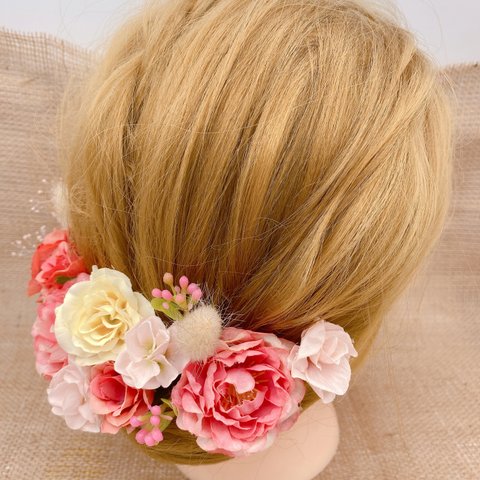 髪飾り　造花×ドライフラワー