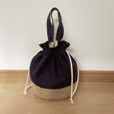 ★sale!!★麻ひも×布の巾着バッグ☆ Deep purple☆