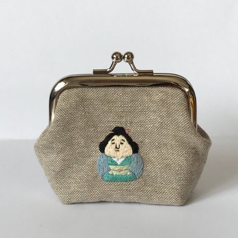 刺繍 がま口 夏のお福さん