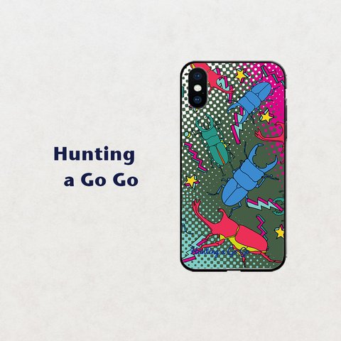 【Hunting a Go Go】カブトムシ　クワガタ　オリーブ  スマホケース　iphone android ほぼ全機種対応