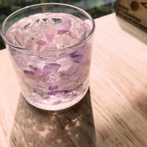 Happy Flower glass candle pearl（キャンドルホルダー/紫陽花/パステルカラー/アンニュイ/ピンク/紫/パール/大人可愛い）