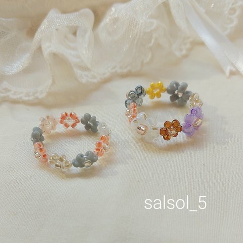 【Spring💜🩷】ビーズリング❦🌼♡2点セット