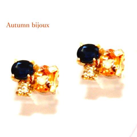 - aki no ishi - Spphire & Diamond & Citrine Earrings/Pierce