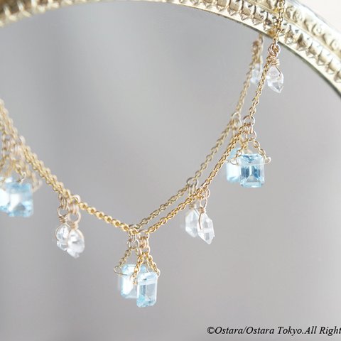 【14KGF Choker Necklace】-Gemstone,Dream Crystal, NY Herkimerdiamond x Blue Topaz- 